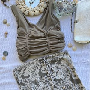 Mermaid Coquette Core Fit Stretchy Gray Off The Shoulder Top 🧜‍♀️ FREE SHIPPING